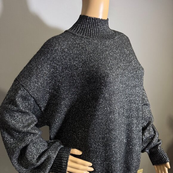 Charcoal Shimmery Metallic Oversized Mock Neck Sweater - Picture 4 of 5